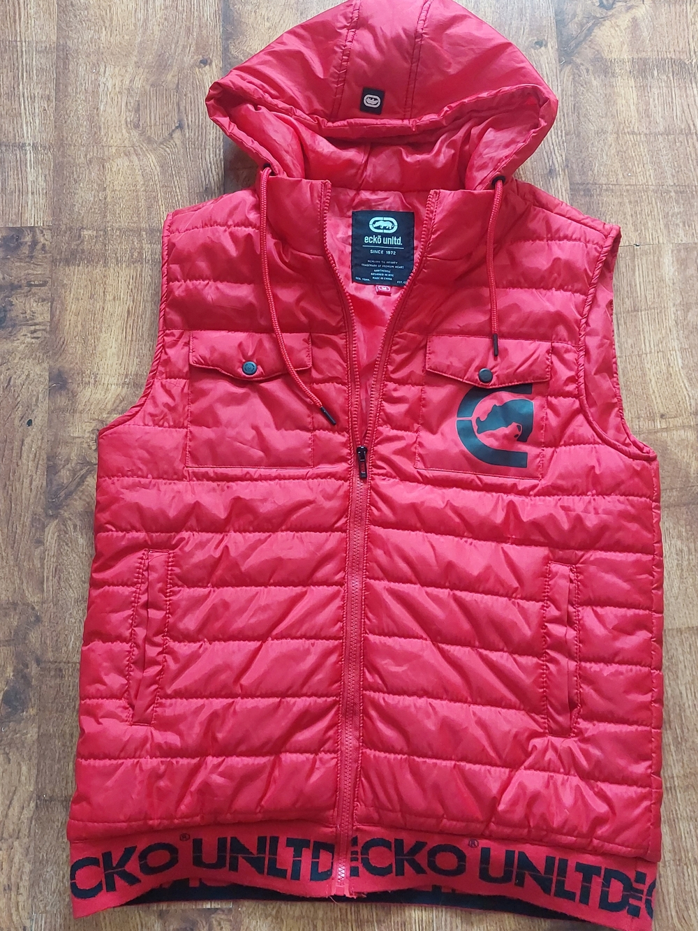 Ecko Unlimited Red Quilted Hooded Puffer Vest Men Y2k 2000s M